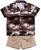 Night Time Surf Boy's Hawaiian Aloha Camp Shirt & Cotton Shorts 2PC Cabana Set - Infant, Toddler, and Small Boy Size