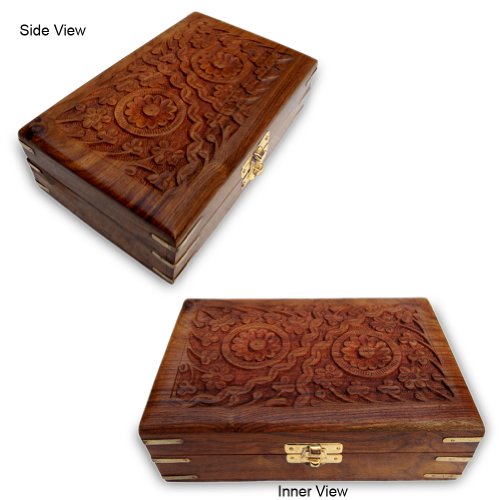 wood jewelry for sale Wooden Jewelry Box Handmade Carving With Brass Pieces, Velvet Lined  | 500 x 500
