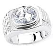 Solid Sterling Silver Cubic Zirconia Rhodium Plated Men's Ring with Stunning Single CZ Center