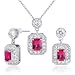 Alluring 3.50 carats Radiant Cut Created Ruby Pendant Earrings Set in Sterling Silver Rhodium Finish