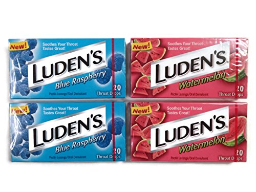 Variety Pack of Luden's Throat Drops, Watermelon & Blue Raspberry, 20 Count (2 Packs of Each Type)