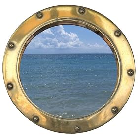 stickers trompe oeil hublot horizon marin - 50 cm x 50 cm