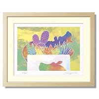 《版画》カバの置物と多肉植物寄せ植 四つ切り(424×348mm)
