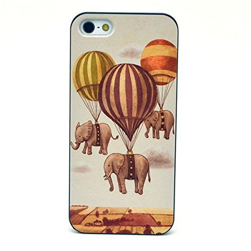 Cute funny Picture Hard Back Case Cover Skin For Apple iPhone5 5G 5S -Elephant ride hot air balloon (Package includes: 1 X Screen Protector and Stylus Pen image”Gift_Source”)
