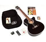 Produkt-Bild: schwarze 4/4 Elektro Akustik Western Gitarre mit 5 Band Tuner EQ Pickup, gepolsteter Tasche, LCD Clip Stimmger&auml;t, Lernkurs Buch mit Audio CD, Pflegeset und Satz Ersatzsaiten