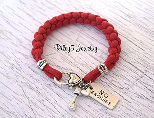 No Excuses Dumbbell paracord bracelet - No Excuses Jewelry - No Excuses Motivational workout jewelry - fitness - weightlifting Jewelry