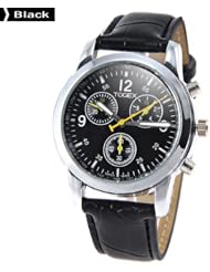 TOGEX Fashion Round Case Quartz Analog Watch Wristwatch Timepiece with PU Leather Band for Men Women - Black