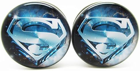 5/8" (16mm) Superman Blue Galaxy Screw-on Ear Plugs - Stainless Steel - New *Pair*
