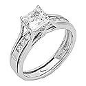 .925 Sterling Silver Princess-cut CZ Cubic Ziconia Solitaire Ladies Engagement Ring and Wedding Band 2 Two Piece Set (Size 5 to 9)