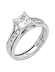 14k White Gold Princess-Cut Cz Cubic Zirconia Ladies Solitaire Engagement Ring... by 