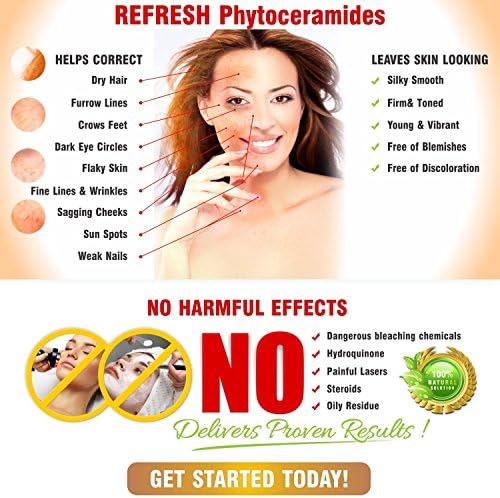 REFRESH Phytoceramides 350 mg Capsules - Powerful Hydration Treatment - Naturally Reduce Wrinkles and Revive Tired Looking Skin Hair and Nails with Complex Vitamins A C D &amp; E Combination Strengthening Product