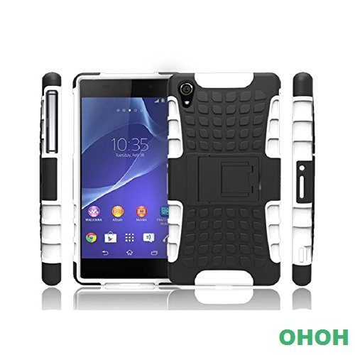 Sony Xperia Z2 Case,OHOH Hybrid Rubberized Tpu+pc Scratchproof Shockproof Skidproof Impact Resistant Hard Shell with Kickstand Sony Xperia Z2 (White)
