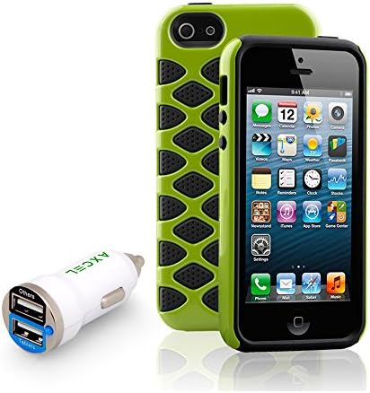 iPhone SE iPhone 5S Case, Drop Protection, Soft, Ultra Slim, Flexible, Premium Protective iPhone Cover w/ Free 2Amp Dual USB Rapid Car Charger (Scifi Lime/Black)