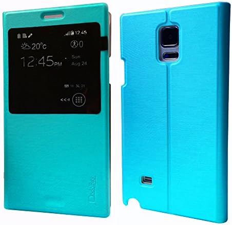 DodoBay® High Quality Luxury Ultra Slim Fit View Window Flip Folio PU Leather Case Cover Wallet with Folding Stand for Samsung Galaxy Note 4 N9100 - Sky Blue