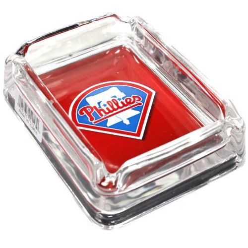 Detail image Philadelphia Phillies Glass Ashtray - Dimensions 3 Inch x 4 Inch - Simulated Black Velvet Botton