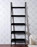 Black Wood Leaning Ladder Bookcase Wall Book Shelf Unique 72" High 5-Tier