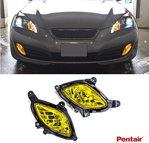 TWE 2pcs Aftermarket Yellow Lens Fog Lights With 881 Bulbs+Switch+Wiring Harness+Relay+Bracket Fit 10-12 Hyundai Genesis Coupe All Models