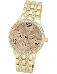 Mudder Geneva Rhinestone Alloy Luxury Ladies Wrist Watch - Golden