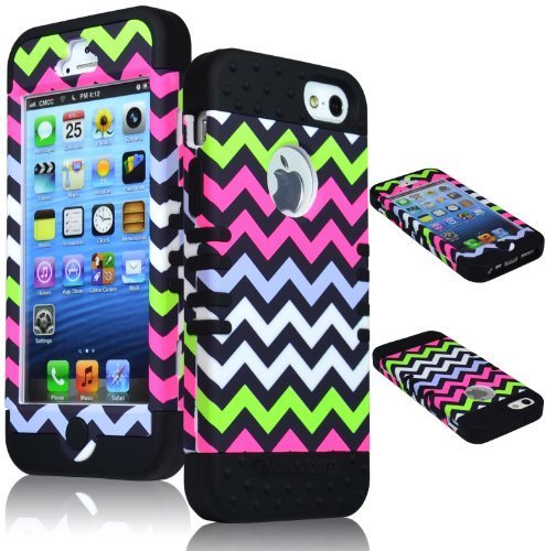 Bastex High Impact Hybrid Case for Apple iPhone 5, 5S, 5G - Black Silicone with Hard Chevron Fishtail Design