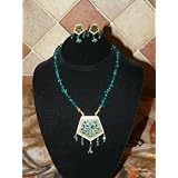 Gold Plated Sea Green Jaipur Indian Style Ethnic Jewelry Set 3pc<br />
