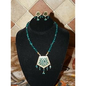 Jewelry Set-22k Gold Plated Beaded Thewa Necklace Set Ethnic Design Set 3pc Free Shipping
