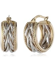 Duragold 14k Two-Tone Braid Center with Polished Edge Hoop Earrings