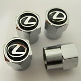 Set of 4 Lexus Black Logo Chrome Tire Valve Stem Caps (Made of Metal)