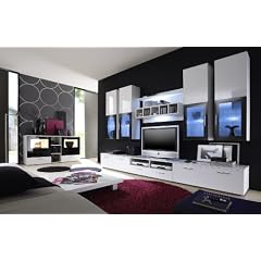 MODERNE WOHNWAND VITRINE ANBAUWAND WOHNZIMMER M�BEL WEI�