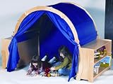 Product details for Kid's Natural Wood & Blue Cloth Playhouse Hideaway Tent Bookshelf