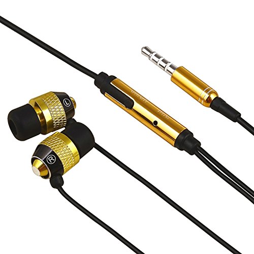 Insten Universal 3.5mm In-Ear Stereo Headset w/ On-off & Mic For Huawei Google Nexus 6P; LG Google Nexus 5X; Samsung Galaxy S6/ Galaxy S6 Edge Samsung Galaxy Note 4 / Apple iPhone 6 Plus (5.5) Samsung Freeform II SCH-R360, Gold / Black