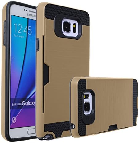Case Art Plus [Full Degree Protection] Transparent Tempered Glass Screen Protector Film [Card Slot Bumper] Super Slim Fit Light Case for Galaxy Note 5 (Gold)