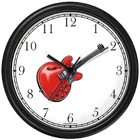Electric and Acoustic Guitar - Musical Instrument - Music Theme Wall Clock by WatchBuddy Timepieces (Slate Blue Frame)