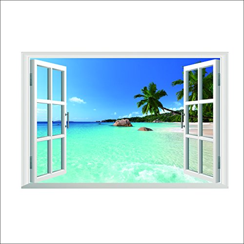 LUCKKYY 3d Beach Sea Wall Decal Removable Wall Sticker