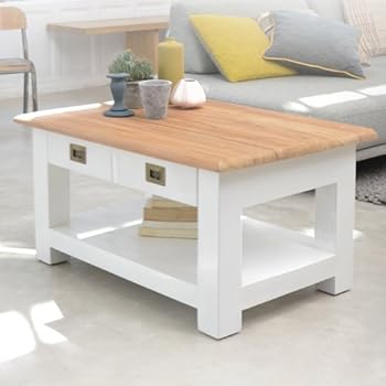 Table basse blanc et Teck 90x60 Cottage Tikamoon