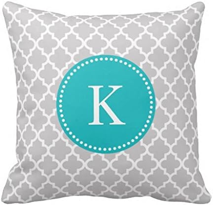 Grey Teal Moroccan Pattern Monogram Throw Pillow Case