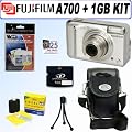 Fuji Finepix A700 7.3MP Digital Camera with 1GB Accessory Kit. Includes 1 Gigabyte XD Memory Card, Padded Carrying Case with Pockets and Strap, Package of LCD Screen Protectors, Flexible Mini Tripod, Cleaning and Care Kit, and a BONUS of 25 Free Quality Prints.