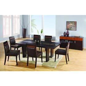Modern Furniture Asian Inspired Wenge Veneer Dining Room Set with Six Matching Brown... by ModernLineFurniture