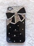 Black Ribbon iPhone4/4S　ケース　カバー　キラキラ　デコ　ビーズ　ラインストーン　ブラック　リボン
