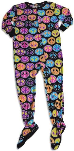 Fun Footies - Ladies Polka Dot Peace Blanket Sleeper, Black, Multi 31111-Large