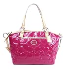 Coach 20028 Peyton Patent Leather Embossed Pocket Tote Handbag Magenta and Tan