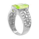 Sterling Silver 9 x 13mm Oval Peridot Cubic Zirconia Solitaire with Clear Cubic Zirconia Accents Polish Finish 5mm Band Ring Size 5, 6, 7, 8, 9, 10