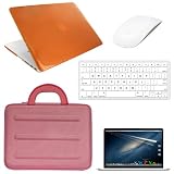 Skque Orange Crystal Hard Transparent Case Cover + Pink EVA (Ethylene-Vinyl Acetate) Carrying Case + Screen Protector Film + Clear Silicone Skin Keyboard Skin Cover + Apple Magic Mouse Guard Protector for Apple MacBook Pro 13.3" with Retina display