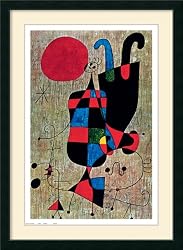 People and Dog under Sun (Upside-Down Figure) Framed Print by Joan Miro Framed