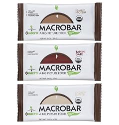 MACROBARS Organic Variety Pack of Peanut Protein, Tahini Date, and Cashew Butter, 2 oz Bars (Pack of 15)