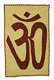 IMAGE OF Indian Decorative Graceful Spiritual Om Patch Work Orange Tapestry Wall Hanging Made By Cotton Fabric