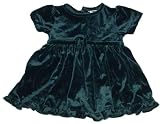 Infant Girls' Green Velvet Dress with Bow and Short Sleeves