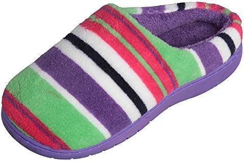 BEYOND GIRLS Girls "Striped Colors" Terry Clog House Slippers , (Purple Striped)2-3