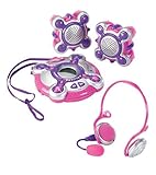 Portable CD Player and Karaoke Machine with Headset and Microphone, in Pink