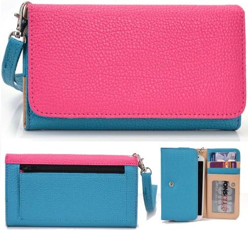 EXXIST® Classic Metro Series. Faux Leather Wallet / Clutch for Verizon BlackBerry Z10 CDMA STL100-4 RIM Laguna (Color: Magenta / Light Blue) -ESMLMTBM