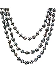 HinsonGayle Handpicked 10-11mm Ultra-Iridescent Black Fireball Baroque Cultured Pearl Rope Necklace (Extreme Baroque Collection, Sterling Silver, 65")